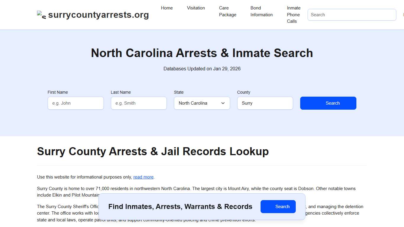 Surry County, NC Arrests, Warrants, Police Records Search